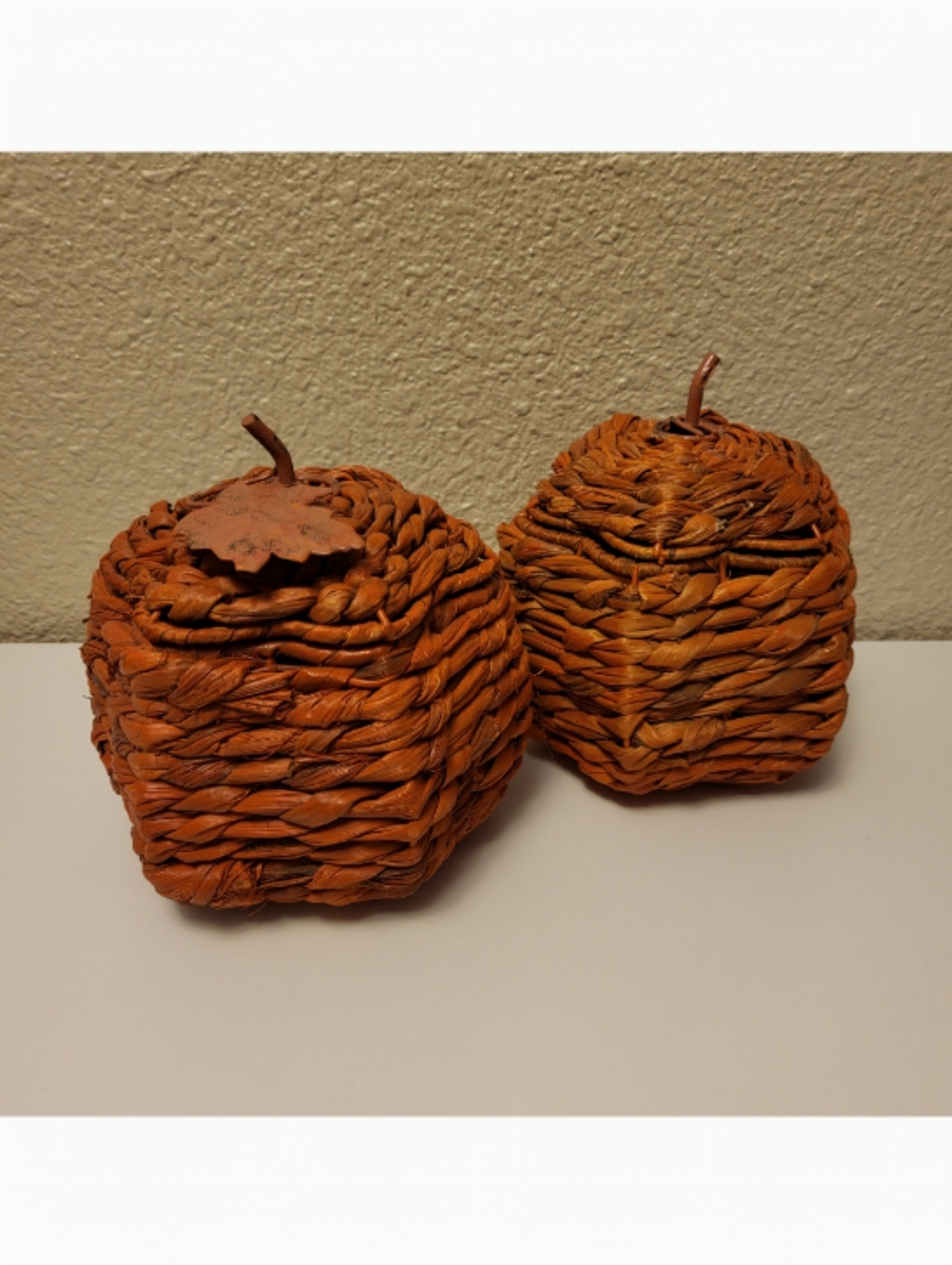 Set of Two Lidded Wicker Pumpkins